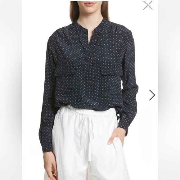 Vince LARGE Polka Dot Silk Utility Shirt Navy White - Picture 1 of 7
